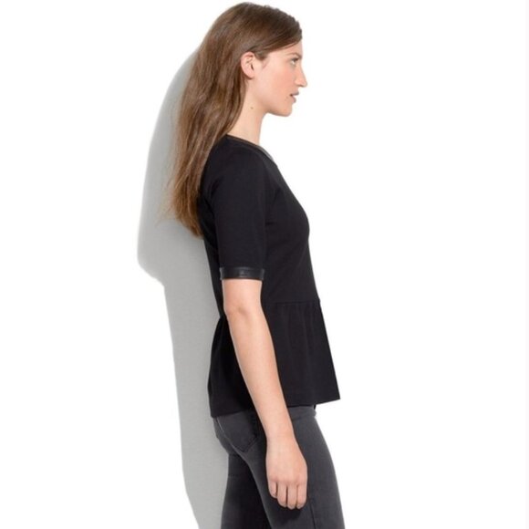 Fabulous Madewell Black Leather Trim Peplum Short Sleeve Top-Size XS - Picture 4 of 10
